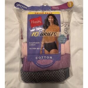 Hanes Brief Womens 10-Pack Panties Underwear Breathable Cotton Stretch Size 7/L